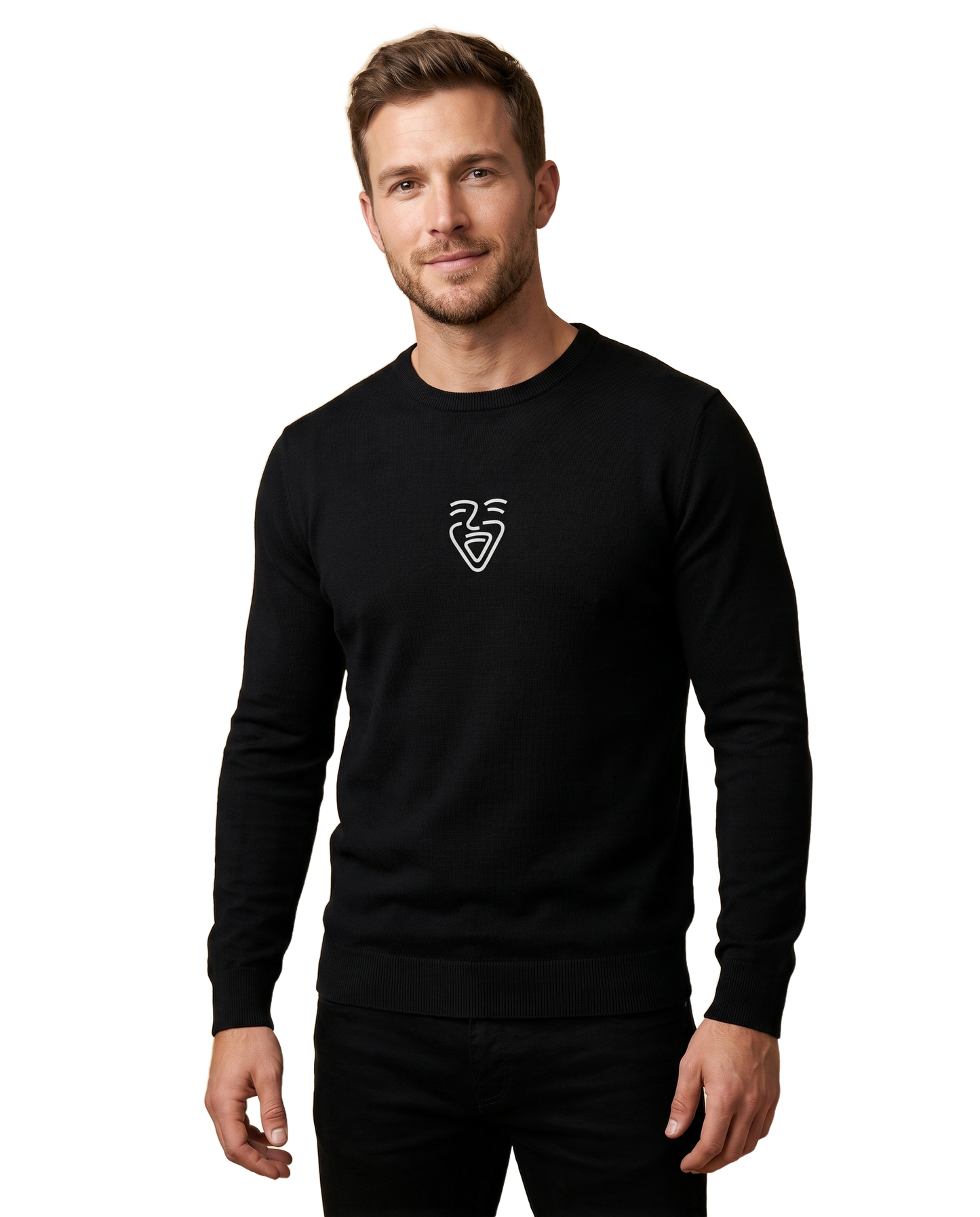 OneFam White Logo Sweater – Black – Model (Mann)
