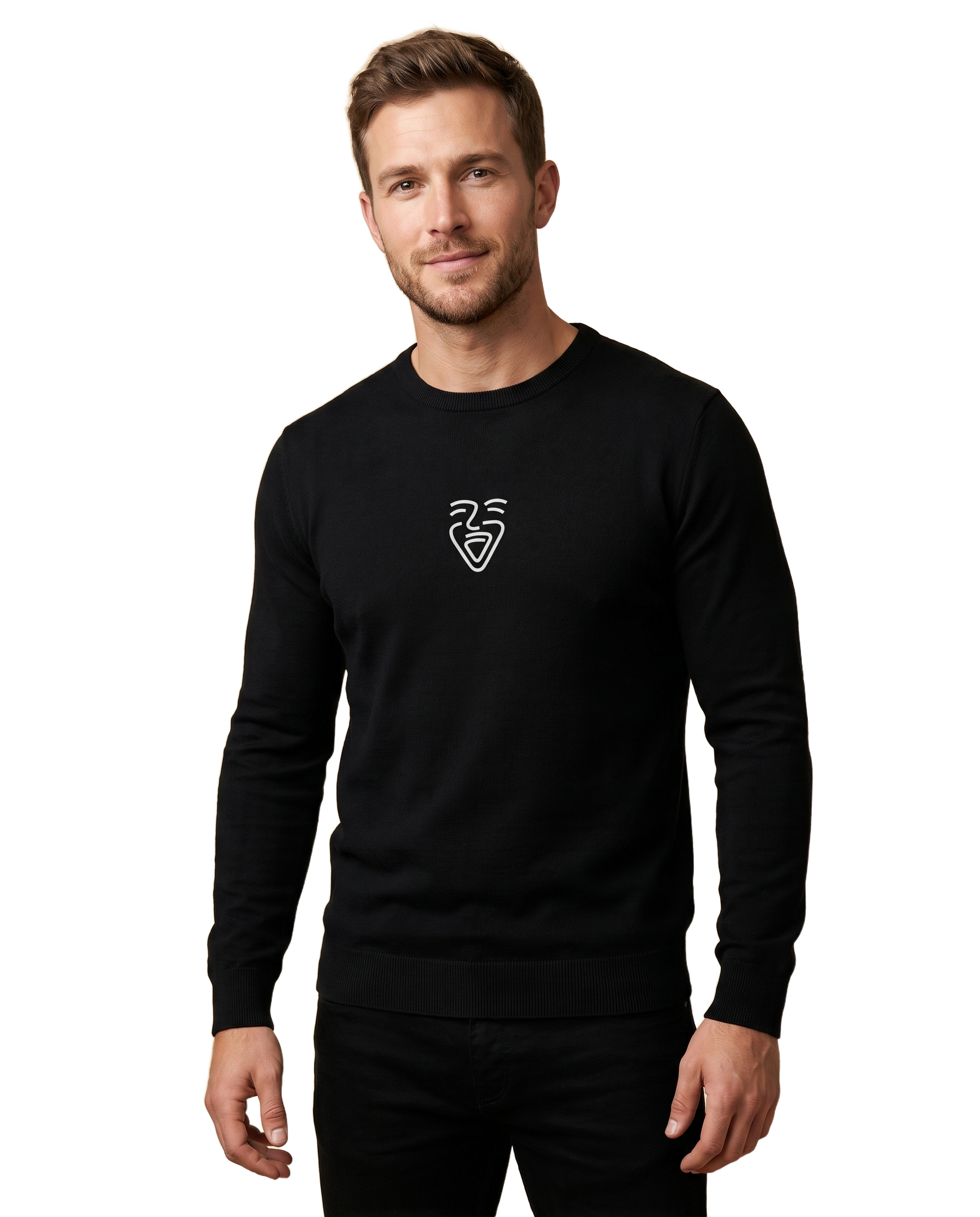 OneFam White Logo Sweater – Black – Model (Mann)