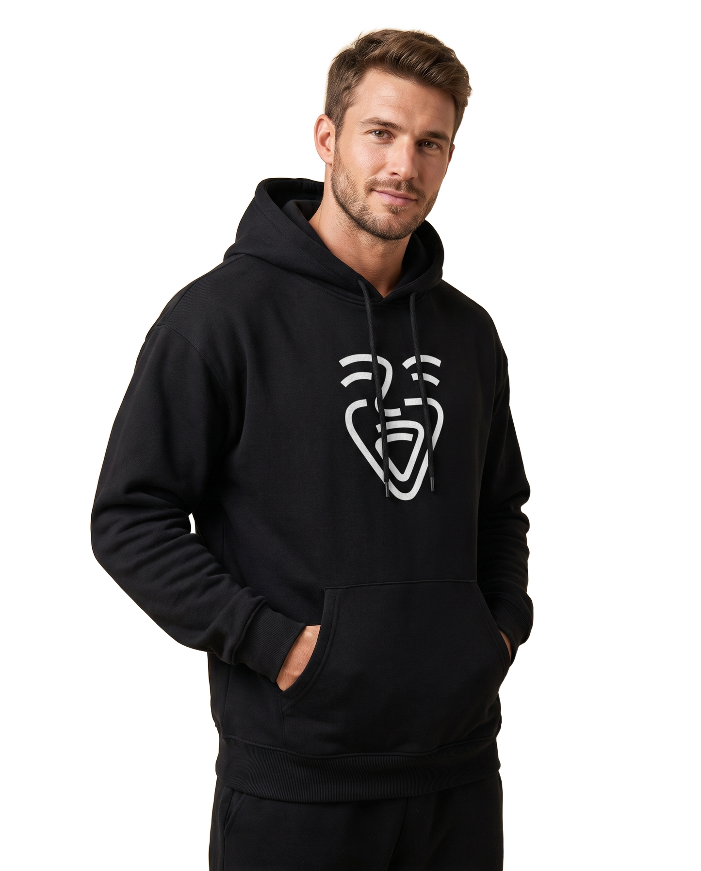 OneFam White Logo Hoodie – Black – Model (Mann)