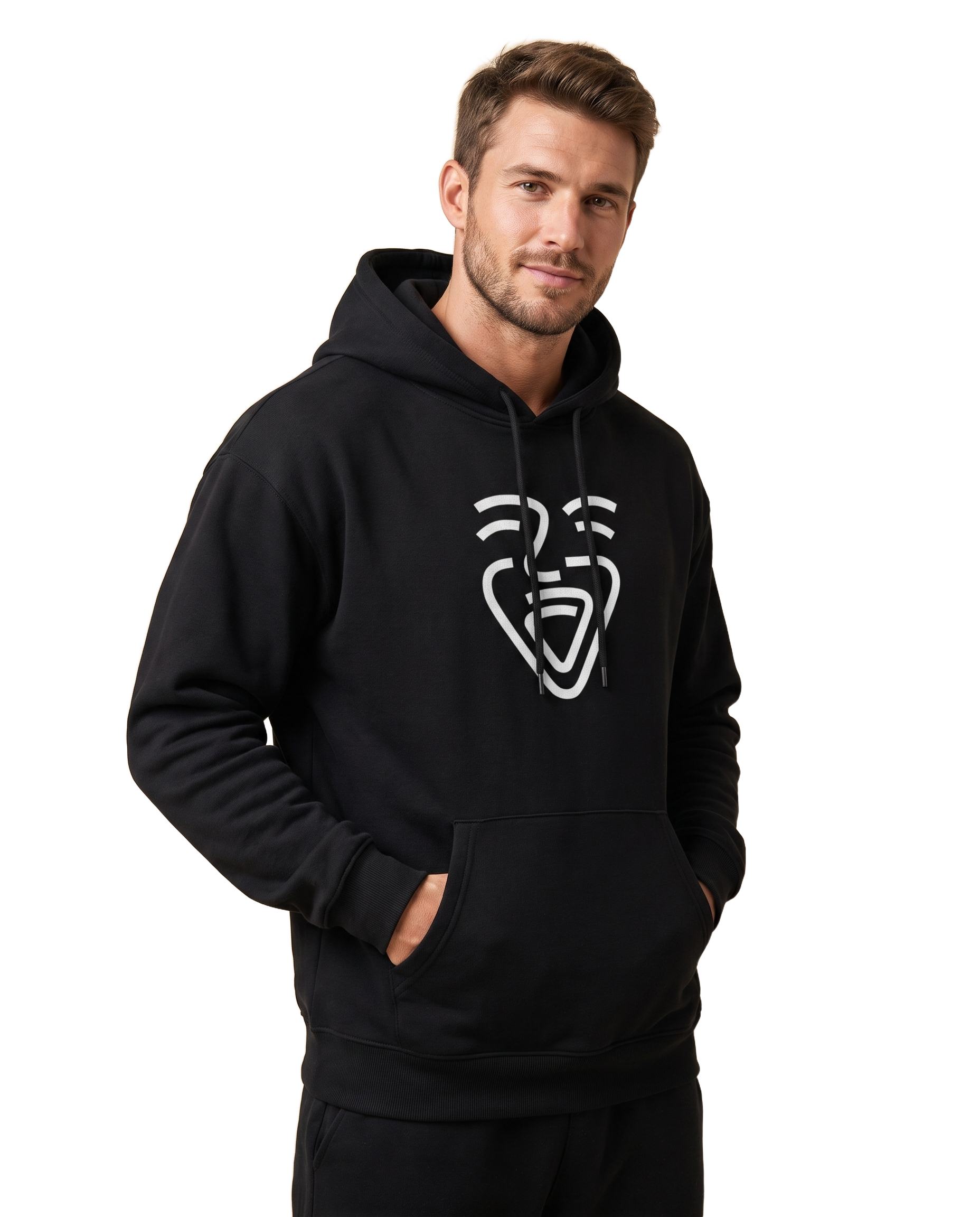 OneFam White Logo Hoodie – Black – Model (Mann)