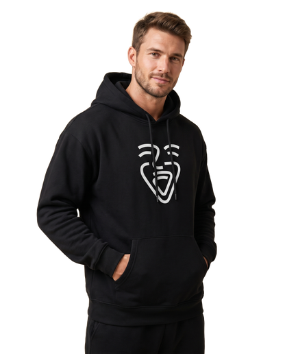 OneFam White Logo Hoodie – Black – Model (Mann)